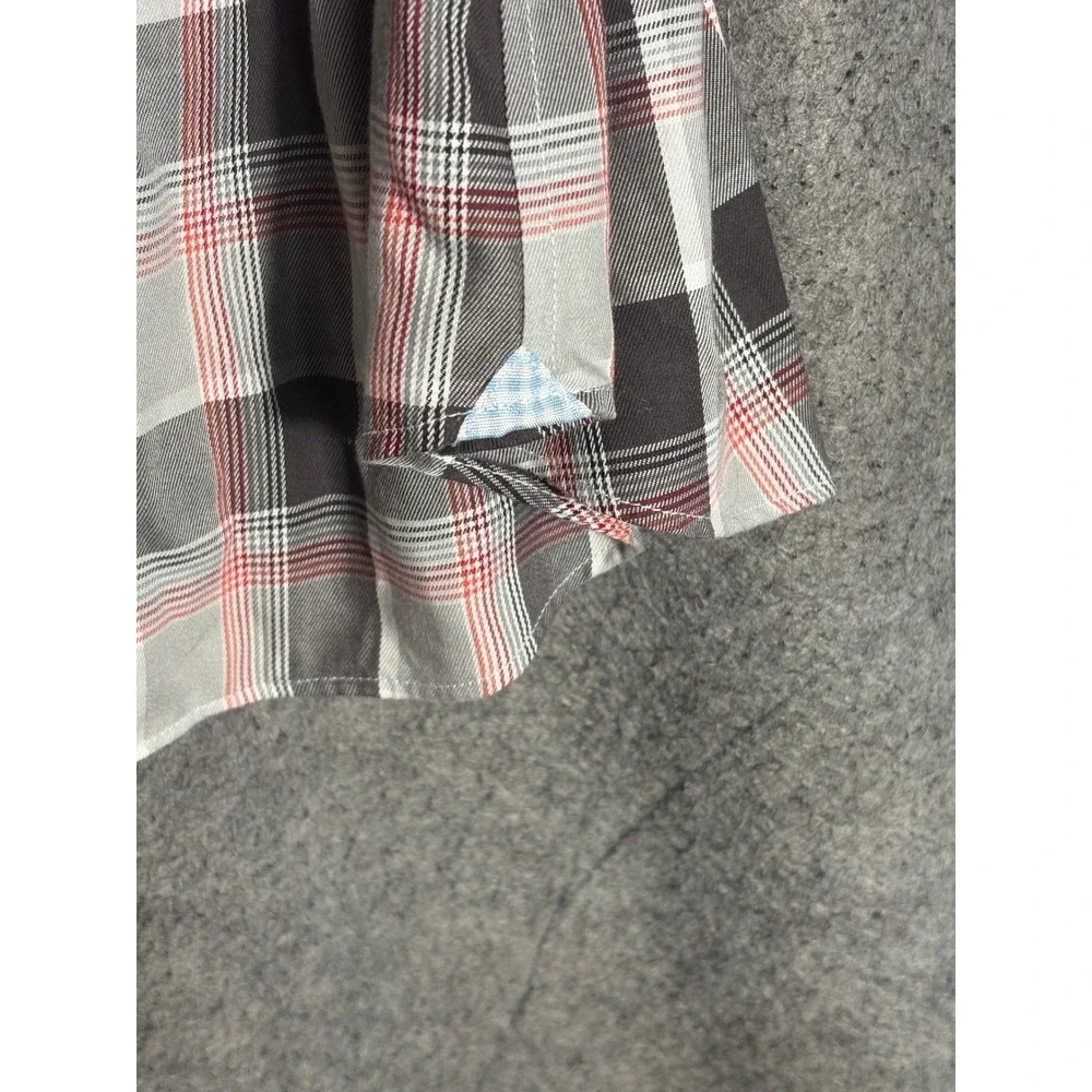 Banana Republic Grant Fit Non-Iron Plaid‎ Shirt Mens XL Grey Red Long Sleeve